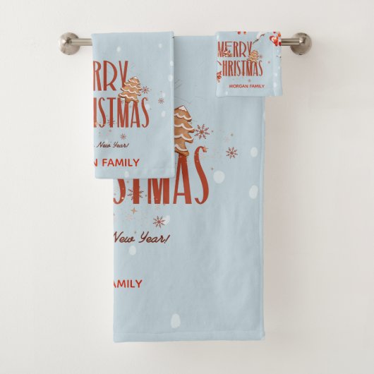 Roter Kardinal Vogelbäume Frohe Weihnachten Blau Badhandtuch Set (Insitu)