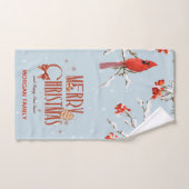 Roter Kardinal Vogelbäume Frohe Weihnachten Blau Badhandtuch Set (Handtuch)