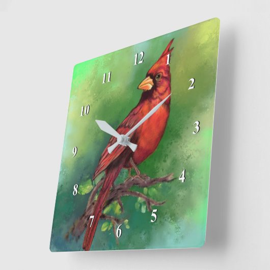 Roter Kardinal-Vogelmauer-Uhr Quadratische Wanduhr (Winkel)