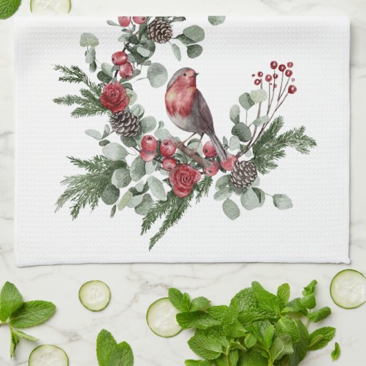 Roter Kardinal Vogelrege Geschirrtuch (Gefaltet)