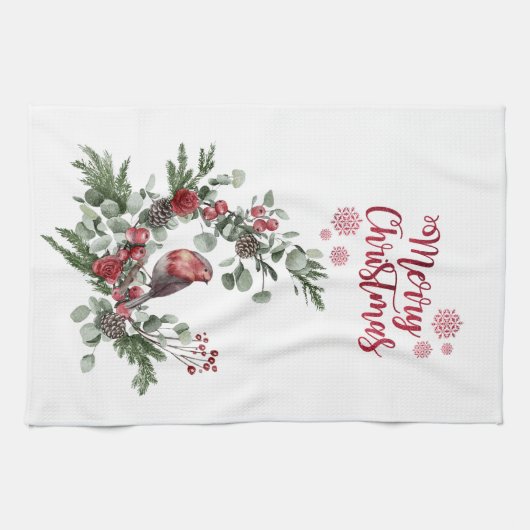 Roter Kardinal Vogelrege Geschirrtuch (Horizontal)