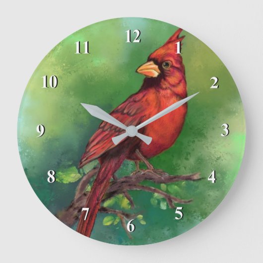 Roter Kardinal-Vogeluhr Große Wanduhr (Vorderseite)