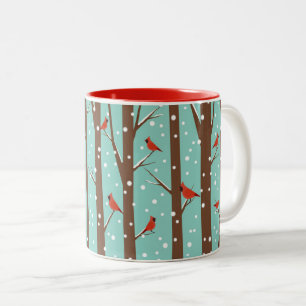 Roter Kardinal Vogelwelt Winterwald Zweifarbige Tasse