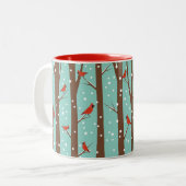 Roter Kardinal Vogelwelt Winterwald Zweifarbige Tasse (Vorderseite Links)