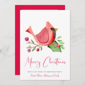 Roter Kardinal Wasserfarbe Foto Frohe Weihnachten (Vorne/Hinten)