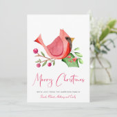Roter Kardinal Wasserfarbe Foto Frohe Weihnachten (Stehend Vorderseite)