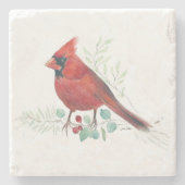Roter Kardinal Watercolor Kunst, Dichtung und Musi Steinuntersetzer (Vorderseite)