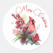 Roter Kardinal Weihnachten Runder Aufkleber (Vorderseite)