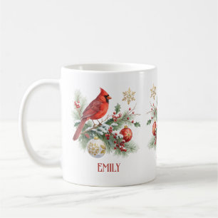 Roter Kardinal Weihnachts-Stechpalmen-Strauß Kaffeetasse