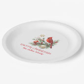 Roter Kardinal Weihnachts-Stechpalmen-Strauß Pappteller (Schrägansicht)
