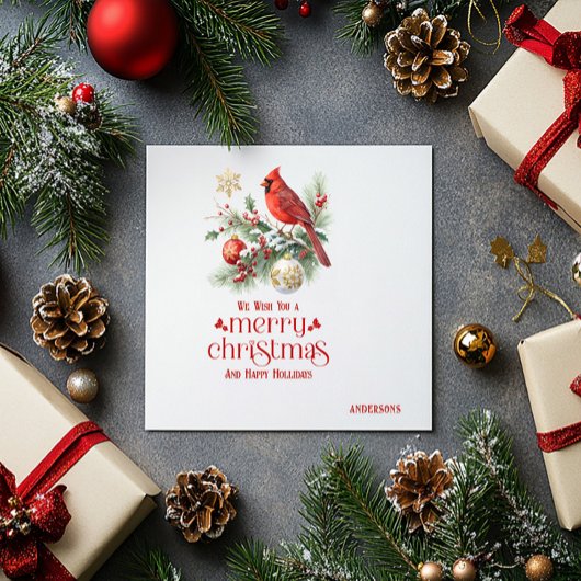 Roter Kardinal Weihnachts-Stechpalmen-Strauß Serviette
