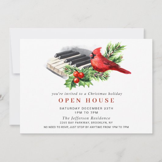 Roter Kardinal Weihnachtsfeiertag OPEN HOUSE Einladung (Vorderseite)