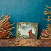 Roter Kardinal Weihnachtsfeiertage Art Deco Fotoplatte (Seite)