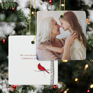 Roter Kardinal Weihnachtsfoto individuell Keramikornament