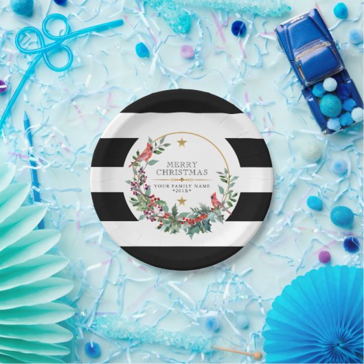 Roter Kardinal Weihnachtskranz in modernen Aquarel Pappteller (Party)