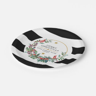 Roter Kardinal Weihnachtskranz in modernen Aquarel Pappteller