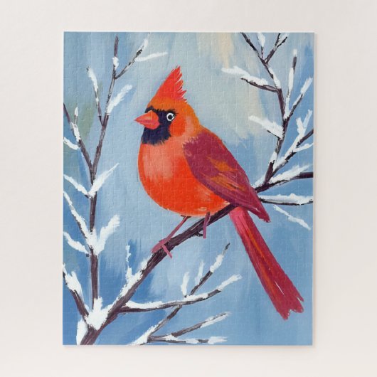 Roter Kardinal | Winter-Aquarell-Feiertag Puzzle (Vertikal)