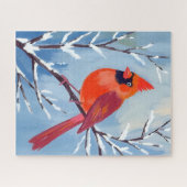 Roter Kardinal | Winter-Aquarell-Feiertag Puzzle (Horizontal)