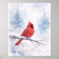 Roter Kardinal Winter Aquarell-Kunst Druck