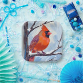 Roter Kardinal Winter Aquarell Pappteller (Party)