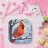Roter Kardinal Winter Aquarell Pappteller (Party)