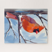 Roter Kardinal Winter Aquarellmalerei Puzzle (Horizontal)
