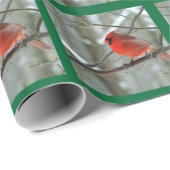 Roter Kardinal Winter (Grüne Grenze) Packpapier (Rolleneckpunkt)