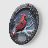 Roter Kardinal Winter Schnee Große Wanduhr (Winkel)