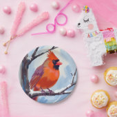 Roter Kardinal Winterfarbe Pappteller (Party)