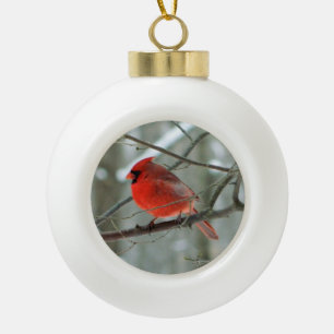 Roter Kardinal Winterschmuck Keramik Kugel-Ornament