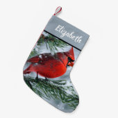 Roter Kardinal Winterschnee Pine Weihnachtsbaum Na Kleiner Weihnachtsstrumpf (Vorderansicht (hängend))