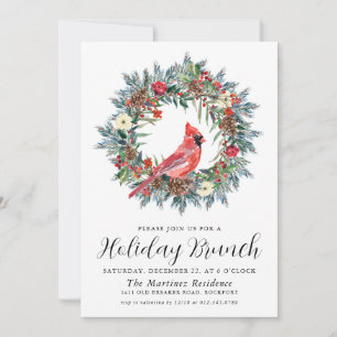 Roter Kardinal Wreath Holiday Brunch Einladung