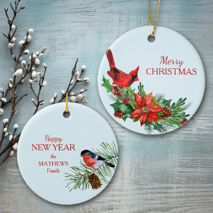 Roter Kardinalgimpel Weihnachtsstern Keramik Ornament