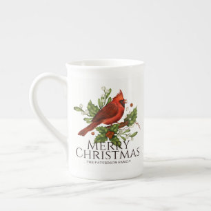 Roter Kardinals-Stechpalmen-Weihnachtstee-Geschenk Porzellantasse