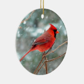 Roter Kardinals-Vogel im Schnee-Winter Keramikornament (Rechts)