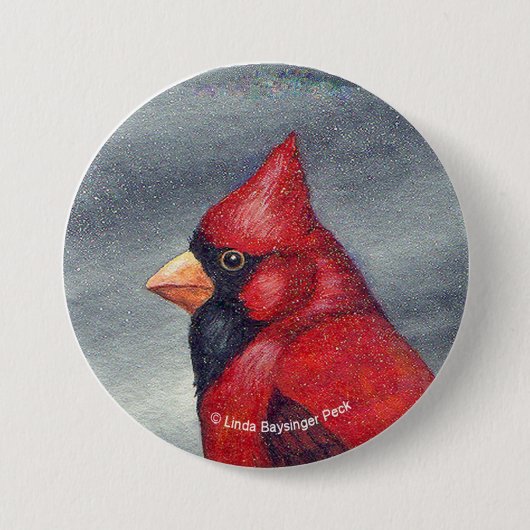 Roter Kardinals-Vogel rund Button (Vorderseite)