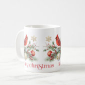 Roter Kardinals-Weihnachts-Stechpalmenstrauß Kaffeetasse (Vorderseite Links)