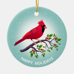 Roter Kardinalsvogel an Weihnachten auf Türkis Keramik Ornament