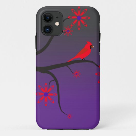 Roter Kardinalsvogel in einem Baum auf lila Case-Mate iPhone Hülle (Rückseite)