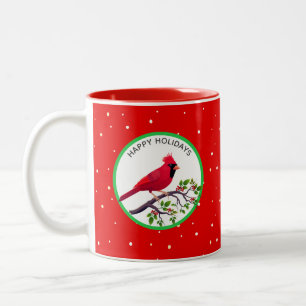 Roter Kardinalvogel auf Baumzweig Zweifarbige Tasse