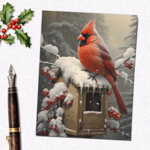 Roter Kardinalvogel auf einem Briefkasten Postkarte