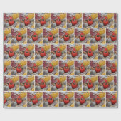 Roter Kardinalvogel in frostigen Herbstblättern Geschenkpapier (Flach)