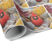 Roter Kardinalvogel in frostigen Herbstblättern Geschenkpapier (Rolleneckpunkt)