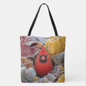 Roter Kardinalvogel in frostigen Herbstblättern Tasche (Rückseite)