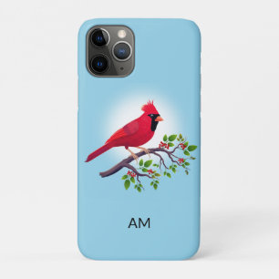 Roter Kardinalvogel & Monogramm auf hellblauem Geh Case-Mate iPhone Hülle