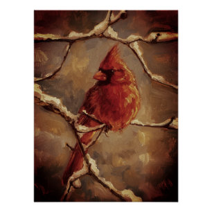 Roter Kardinalvogel-Ölgemälde – Winterzweig Poster