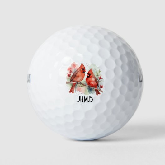 Roter Kardinalvogel-Paar-Tier-Monogramm-Kunst Golfball (Vorderseite)
