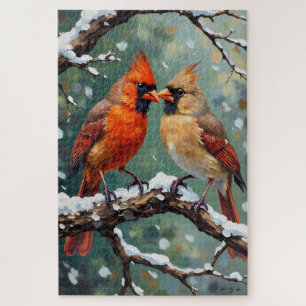 Roter Kardinalvogel-Paar Valentinstag-Geschenk Puzzle