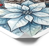 Roter Kardinalvogel Pointsettia Winter Beerengrün Poster (Ecke)