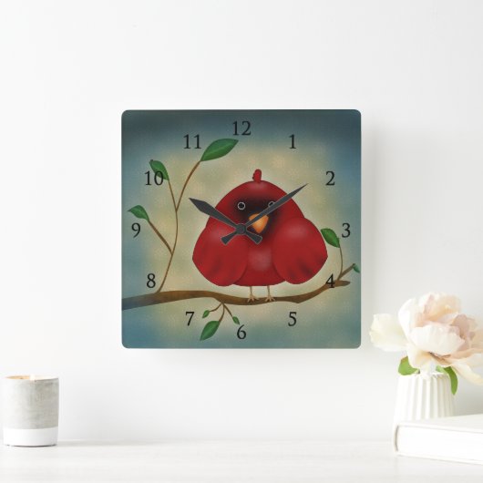 Roter Kardinalvogel Quadratische Wanduhr (Zuhause)